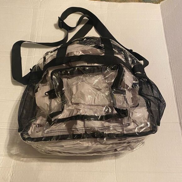 MAY TREE Clear Tote Shoulder  Stadium‎ Bag with Black Trim 11X4X15 - Picture 4 of 8